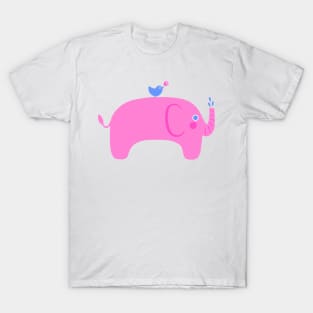 Pink Elephant & Bird Friend T-Shirt